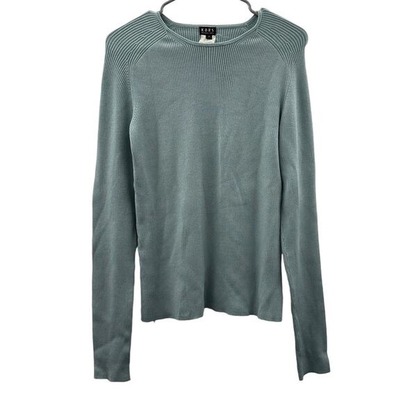 Michael Kors Silk Blend‎ Light Blue Ribbed Long Sleeve Pullover Sweater Sz M - Picture 1 of 8